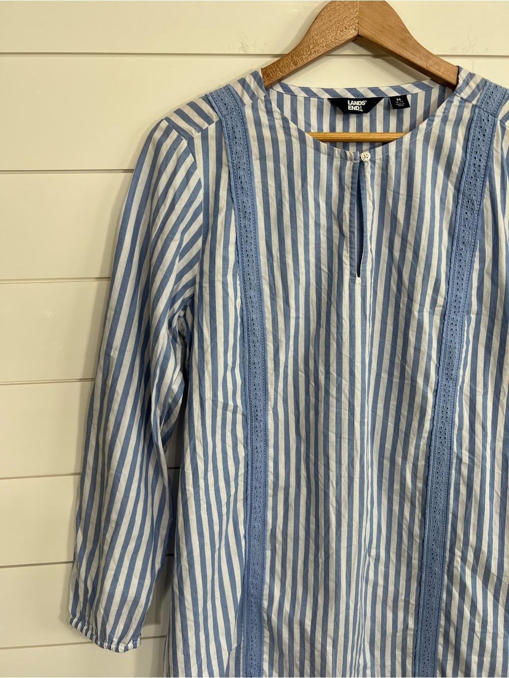 Lands’ End Blue Stripe 100% Cotton Tunic Dress Womens Medium Coastal Cottagecore - Picture 5 of 16